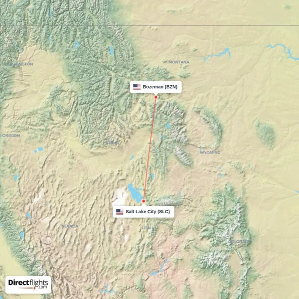Bozeman - Salt Lake City direct flight map