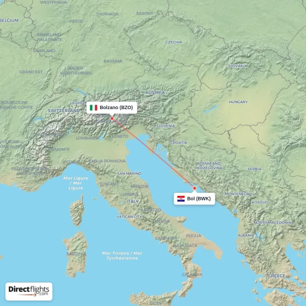 Bolzano - Bol direct flight map