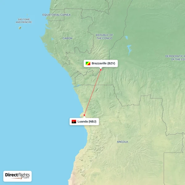 Brazzaville - Luanda direct flight map