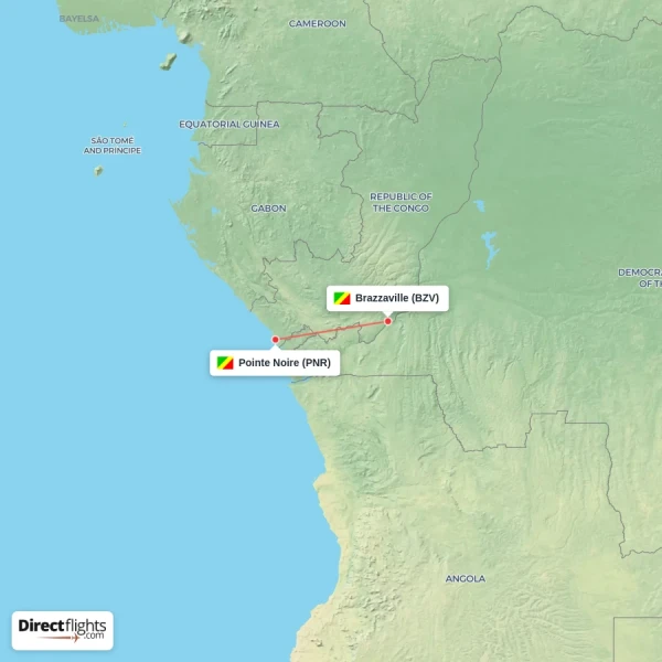 Brazzaville - Pointe Noire direct flight map