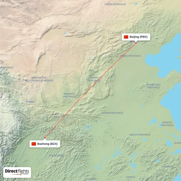 Bazhong - Beijing direct flight map