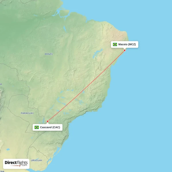 Cascavel - Maceio direct flight map