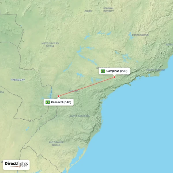 Cascavel - Campinas direct flight map