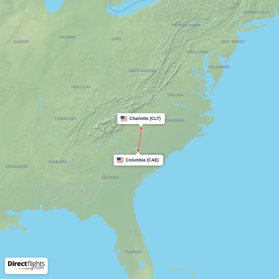 CAE - CLT route map