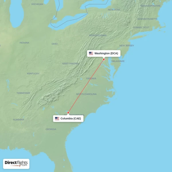 Columbia - Washington direct flight map