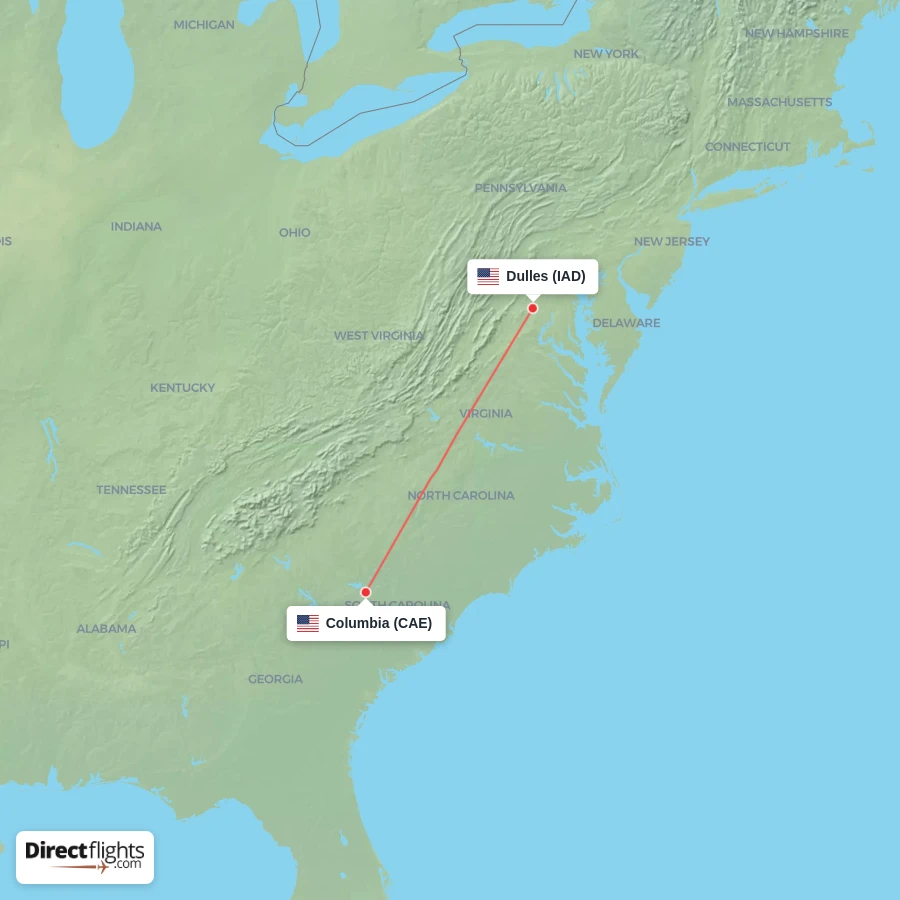 CAE - IAD route map