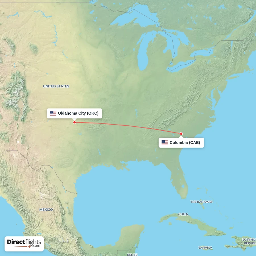 CAE - OKC route map
