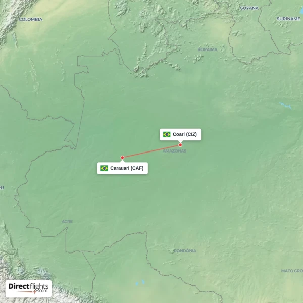 Carauari - Coari direct flight map