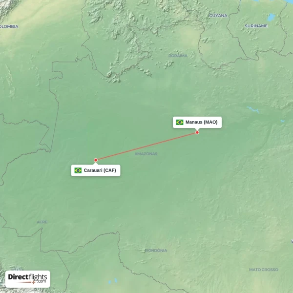 Carauari - Manaus direct flight map