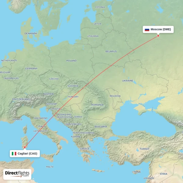 Cagliari - Moscow direct flight map