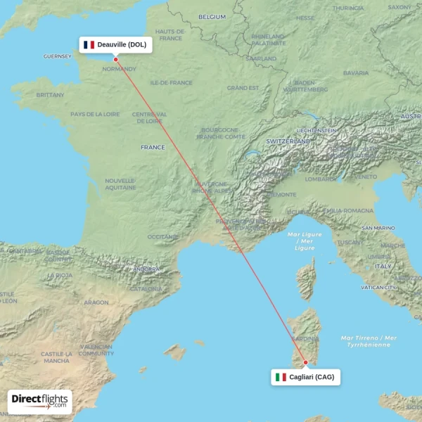 Cagliari - Deauville direct flight map