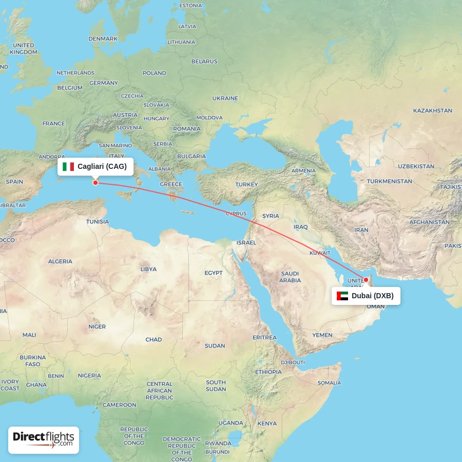 CAG - DXB route map