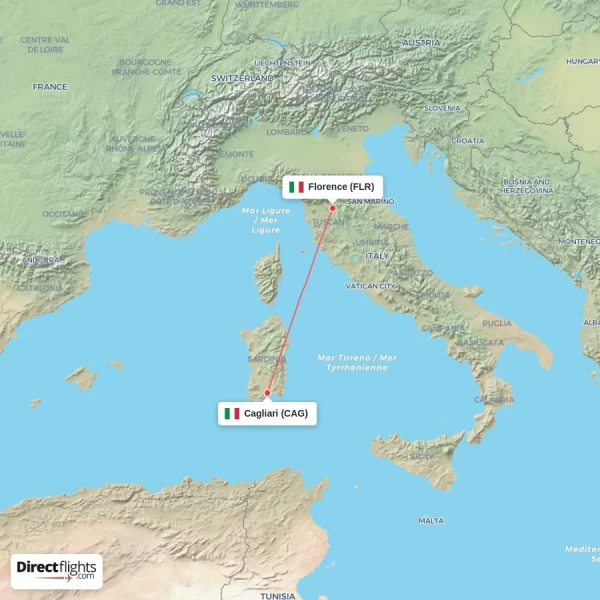 Cagliari - Florence direct flight map