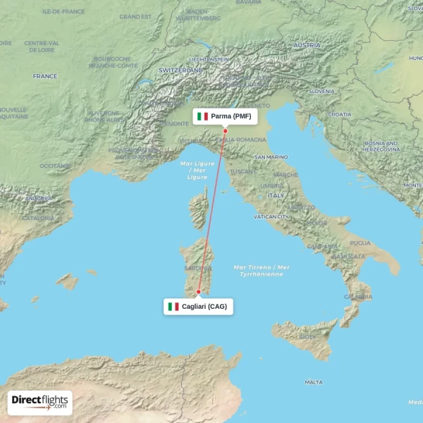 Cagliari - Parma direct flight map