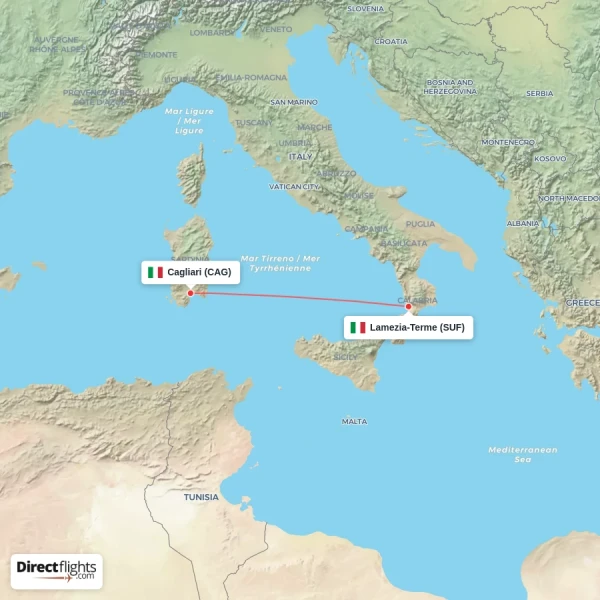 Cagliari - Lamezia-Terme direct flight map
