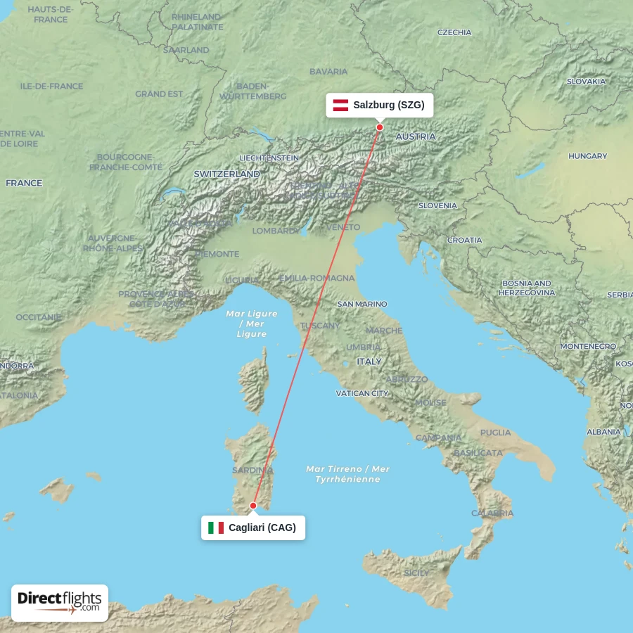 CAG - SZG route map