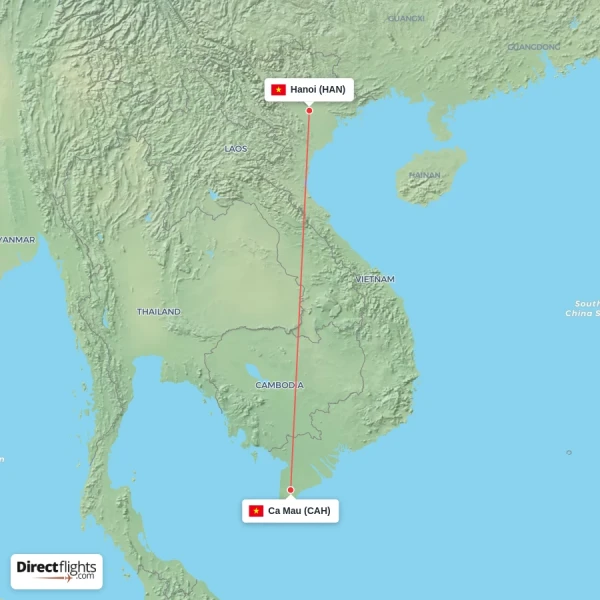 Ca Mau - Hanoi direct flight map