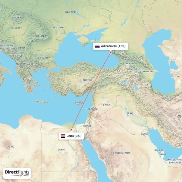 Cairo - Adler/Sochi direct flight map