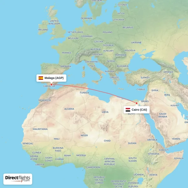 Cairo - Malaga direct flight map
