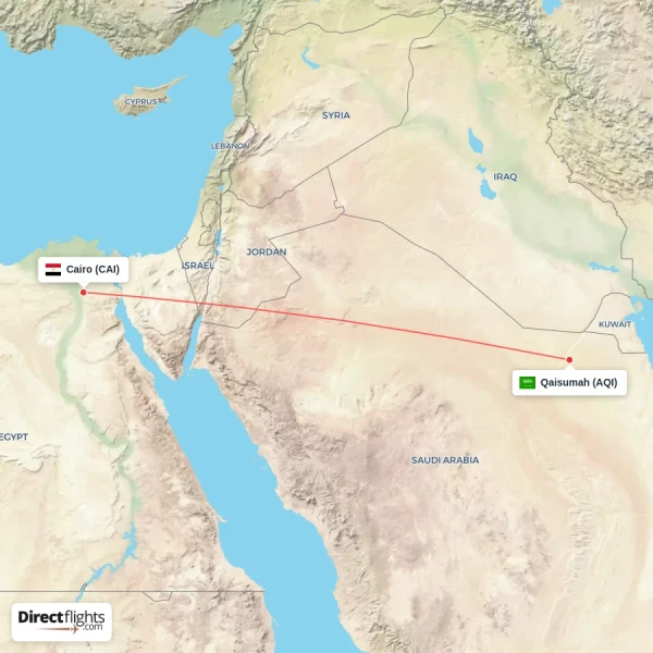 Cairo - Qaisumah direct flight map