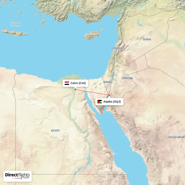 Cairo - Aqaba direct flight map