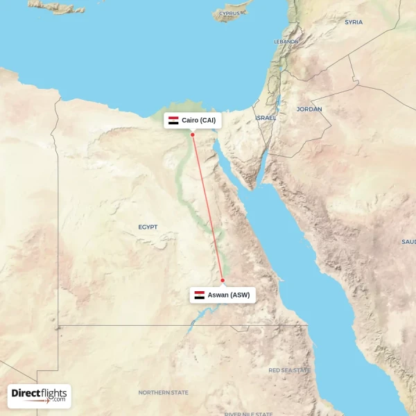 Cairo - Aswan direct flight map
