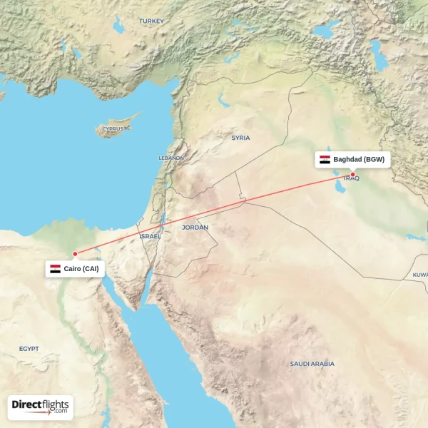 Cairo - Baghdad direct flight map