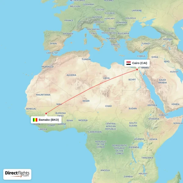 Cairo - Bamako direct flight map