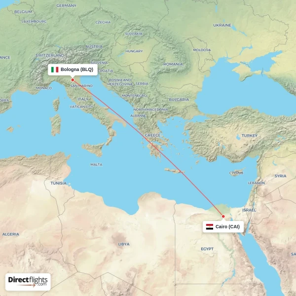 Cairo - Bologna direct flight map