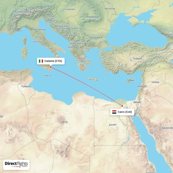 Cairo - Catania direct flight map