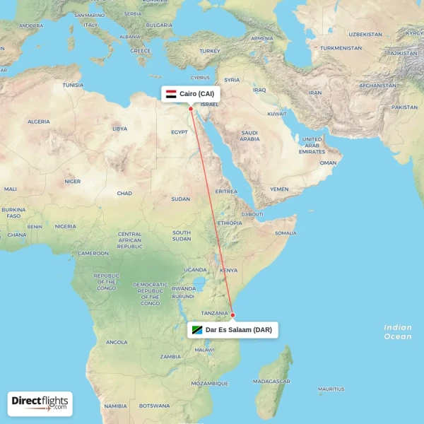 Cairo - Dar Es Salaam direct flight map