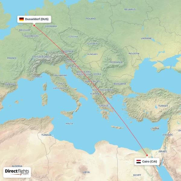 Cairo - Dusseldorf direct flight map