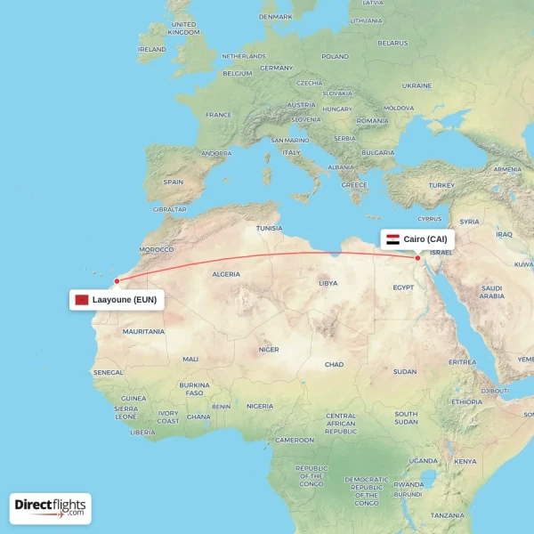 Cairo - Laayoune direct flight map