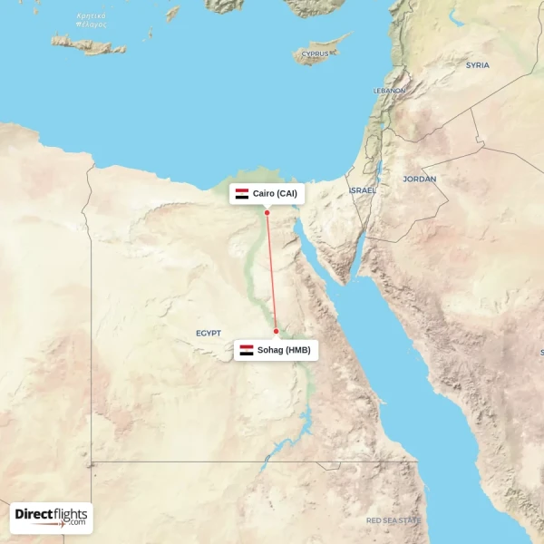Cairo - Sohag direct flight map