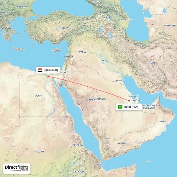 Cairo - Hofuf direct flight map
