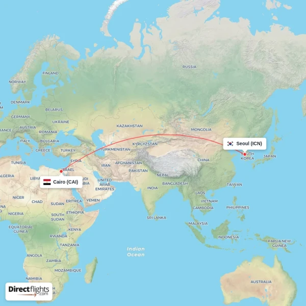 Cairo - Seoul direct flight map
