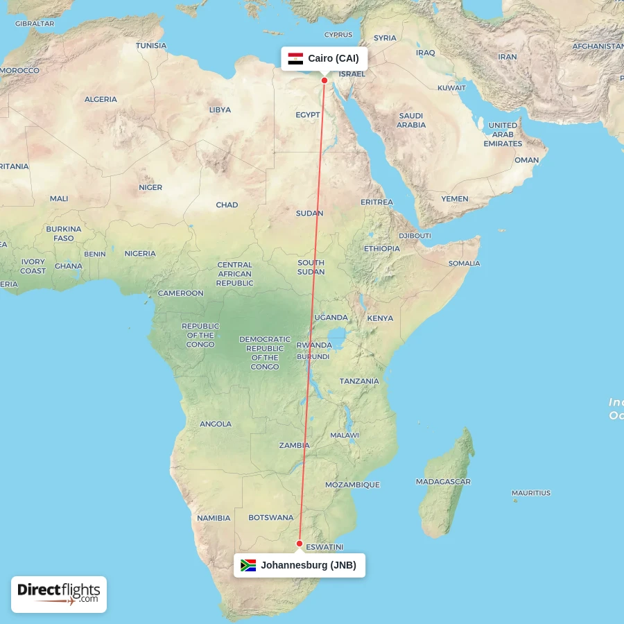 CAI - JNB route map