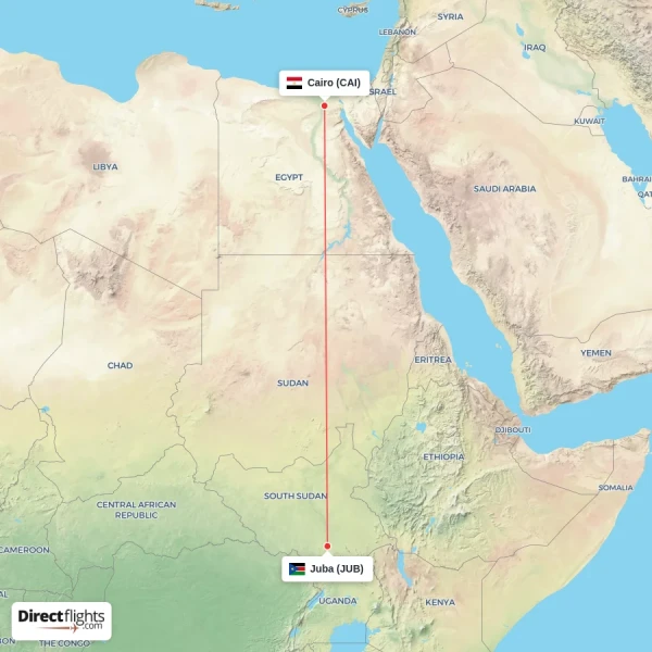 Cairo - Juba direct flight map