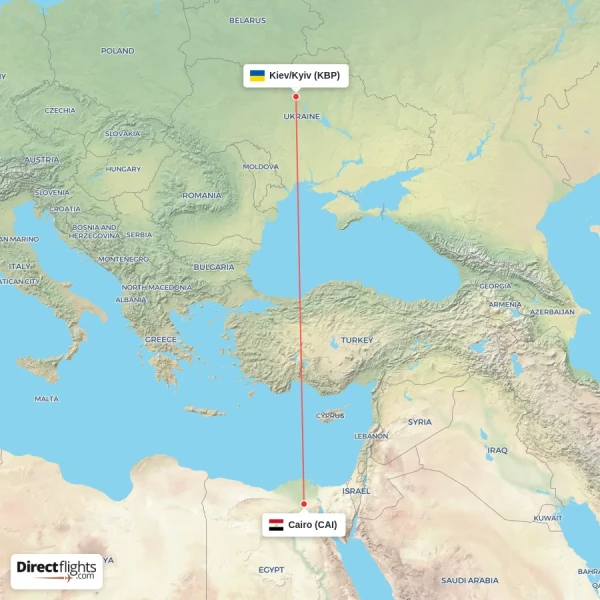 Cairo - Kiev/Kyiv direct flight map