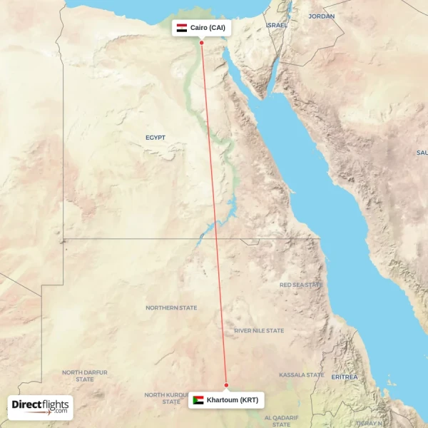 Cairo - Khartoum direct flight map