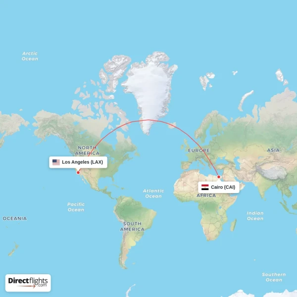 Cairo - Los Angeles direct flight map