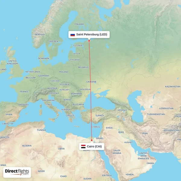Cairo - Saint Petersburg direct flight map
