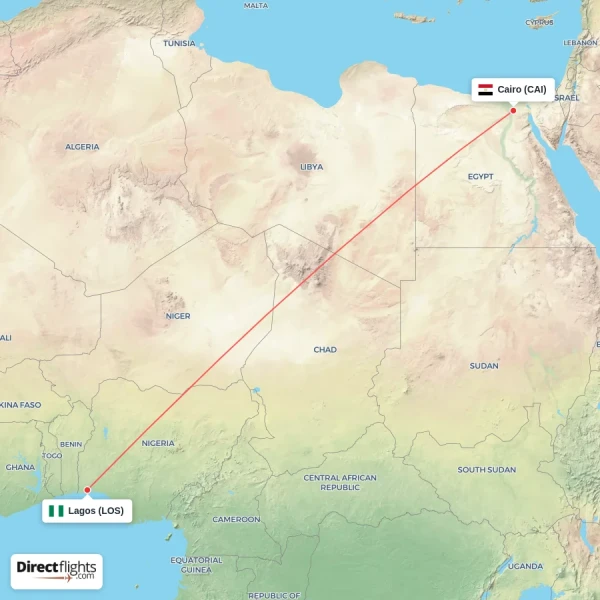 Cairo - Lagos direct flight map