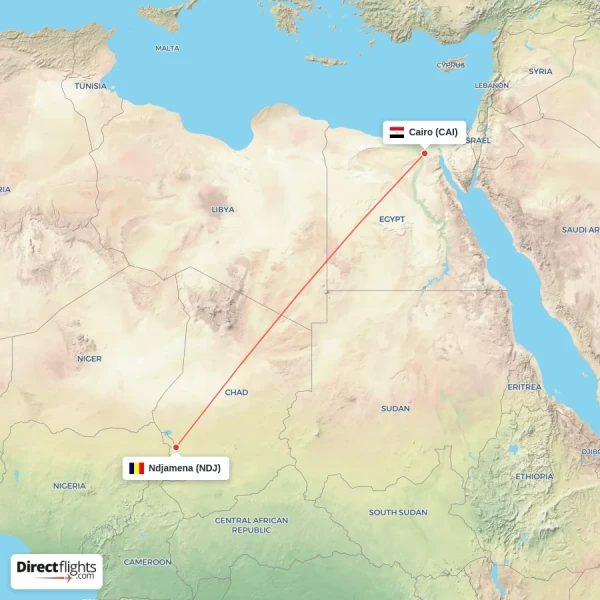 Cairo - Ndjamena direct flight map