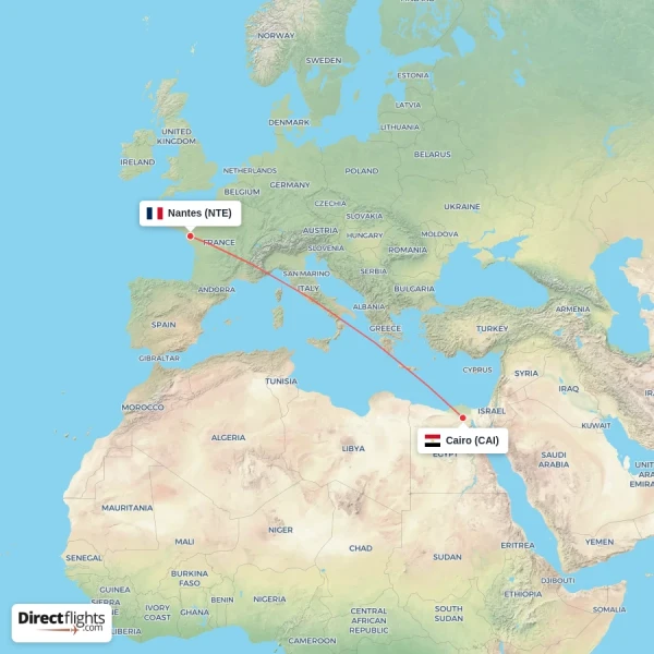Cairo - Nantes direct flight map