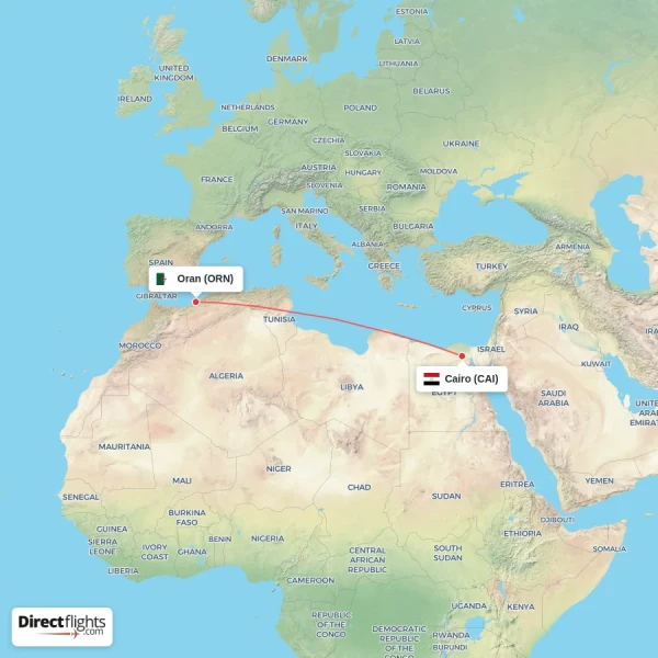 Cairo - Oran direct flight map