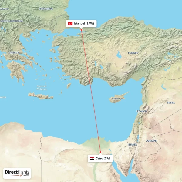 Cairo - Istanbul direct flight map