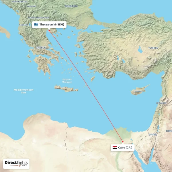 Cairo - Thessaloniki direct flight map