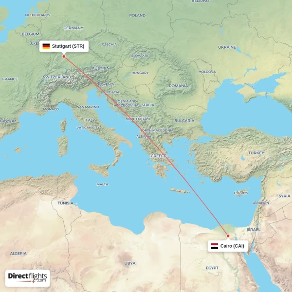 Cairo - Stuttgart direct flight map