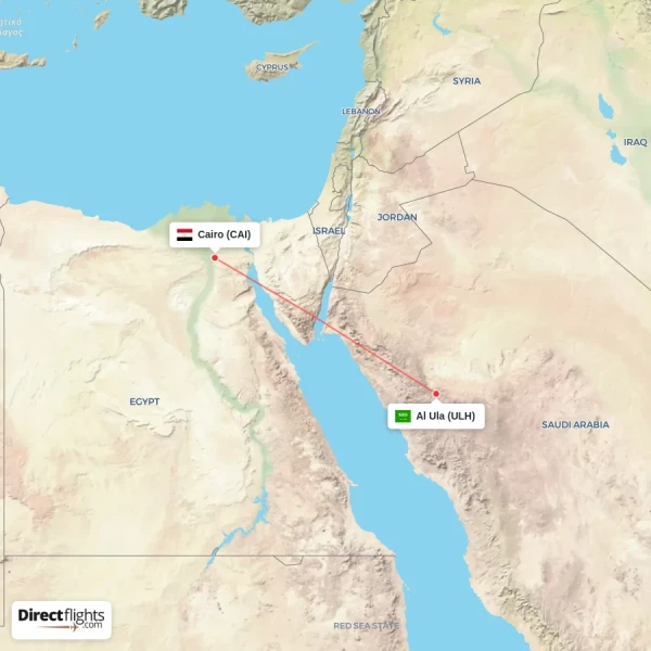 Cairo - Al Ula direct flight map
